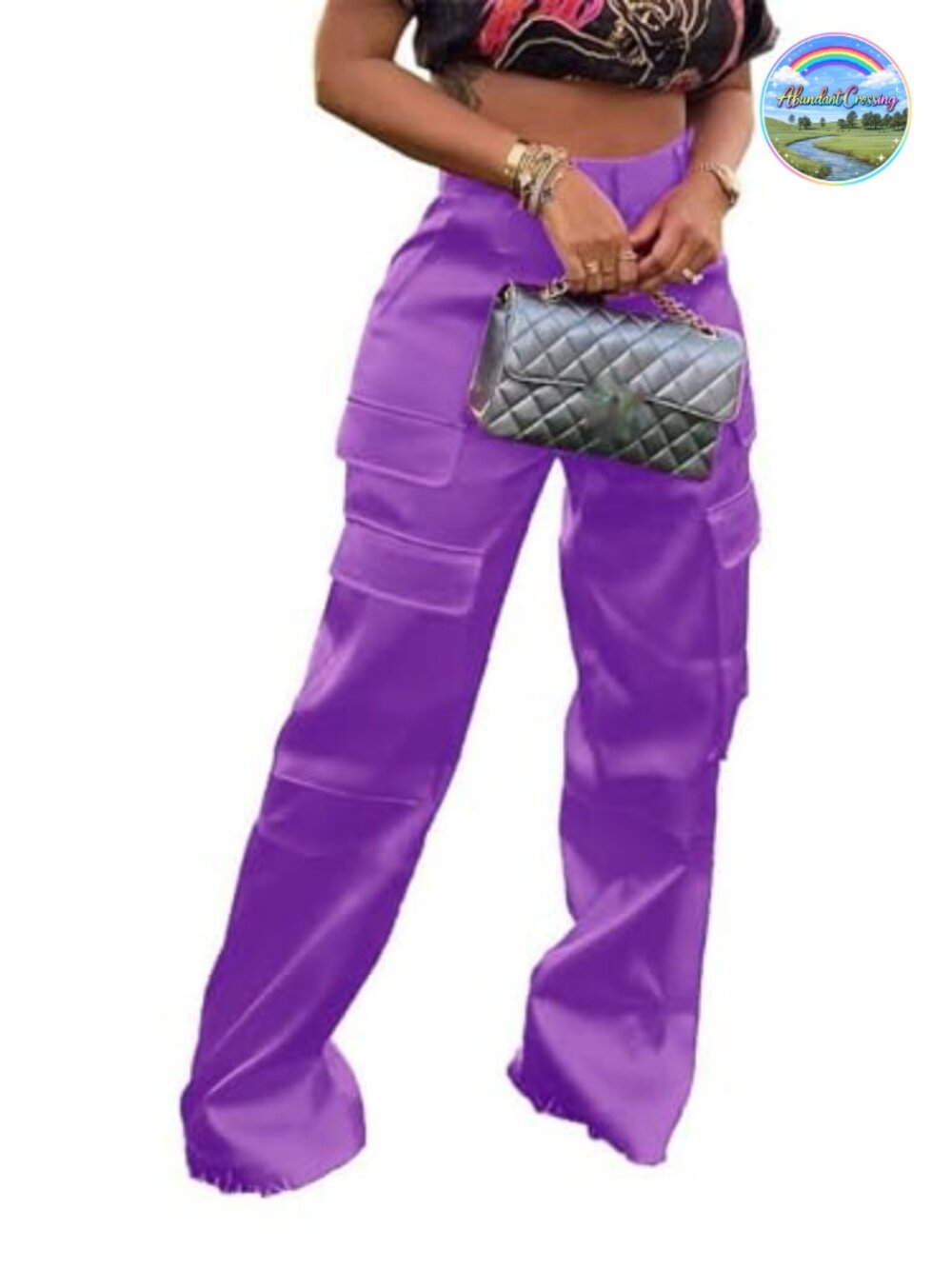 Satin Wide Leg Pants High Waisted Dressy Cargo Pants Utility Pockets